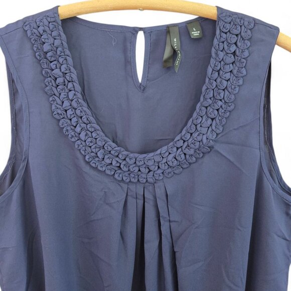Willi Smith Womens Large Navy Blue Sleeveless Scoop Neck Top With Peplum Hem & C - Picture 3 of 6
